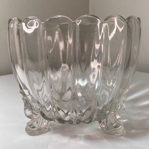 Vintage Mid Century Modern Clear Crystal Glass Footed Small Ice Bucket